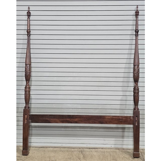 Wood Late 20th Century Mahogany Queen Size Four Post Carved Rice Bed Made Attributed to Henkel Harris For Sale - Image 7 of 11