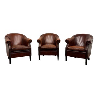 English Sheepskin Leather Chairs, Set of 3 For Sale