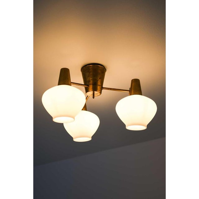 1940s Ceiling Lamp in Brass and Opaline Glass attributed to Hans Bergström, 1940s For Sale - Image 5 of 10
