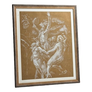 Unknown, Mythological Scene, Chalk on Paper, Framed For Sale