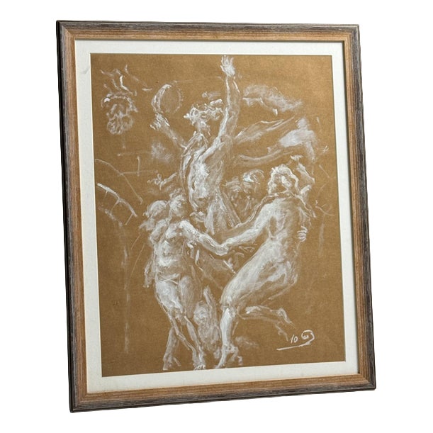 Unknown, Mythological Scene, Chalk on Paper, Framed For Sale