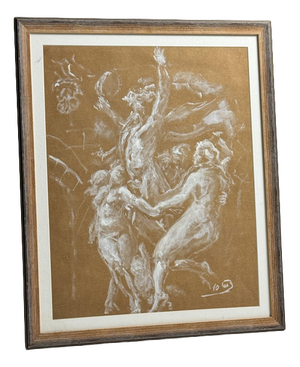 Unknown, Mythological Scene, Chalk on Paper, Framed