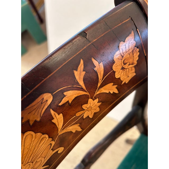 Dutch Marquetry Inlaid Armchair With Velvet Seat For Sale - Image 9 of 12