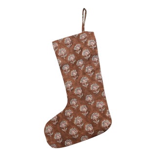 Artisan Pure Linen Stocking Handmade Block Print Holiday Decor Rohini For Sale