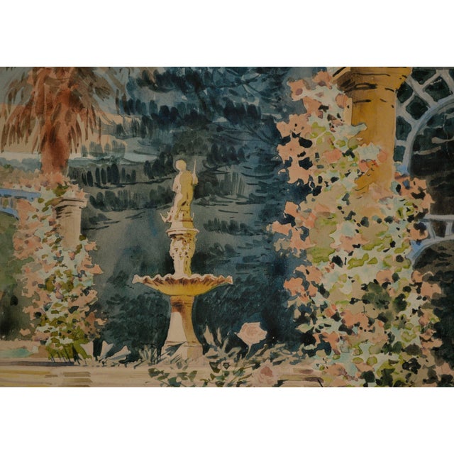 A significant early 20th century landscape watercolor of the paradisical gardens at San Anton Palace in Attard, Malta by...
