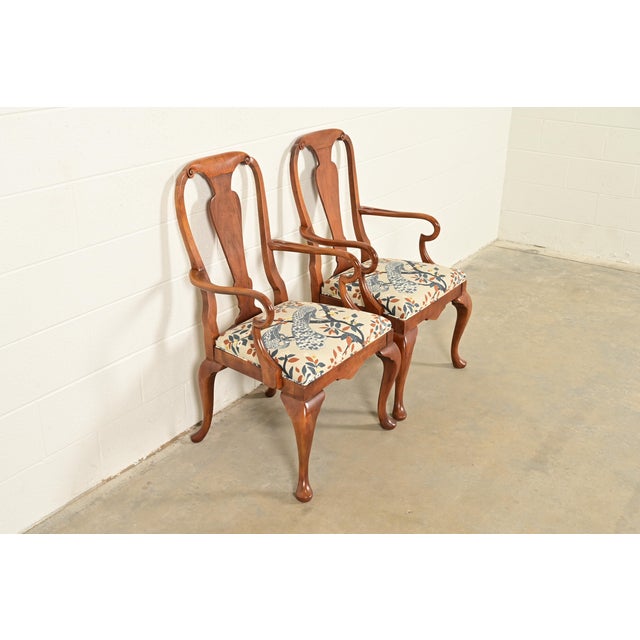 Baker Furniture Company Baker Furniture Queen Anne Carved Walnut Armchairs or Dining Captain Chairs, Pair For Sale - Image 4 of 15