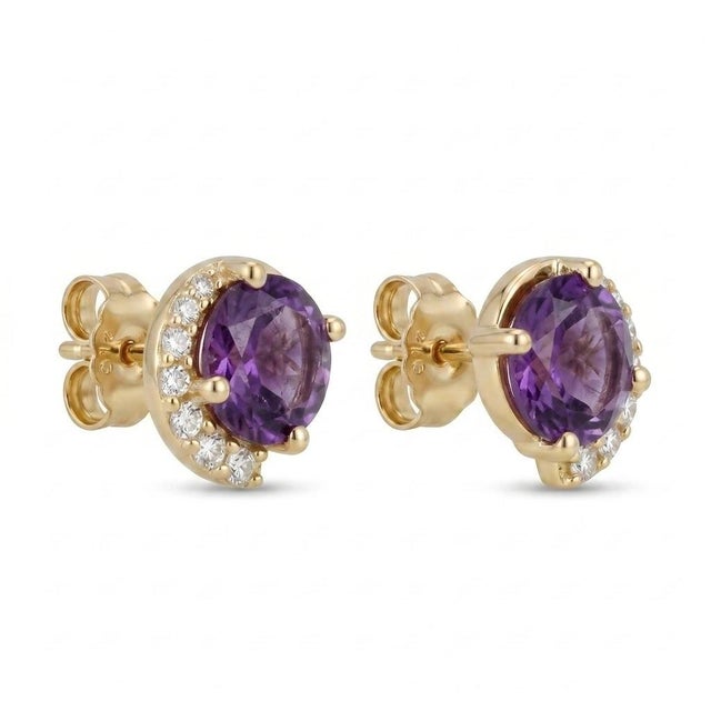 Elegant Style Amethyst Dainty Studs - Febraury Birthstone Studs for Woman - A Pair For Sale - Image 4 of 4