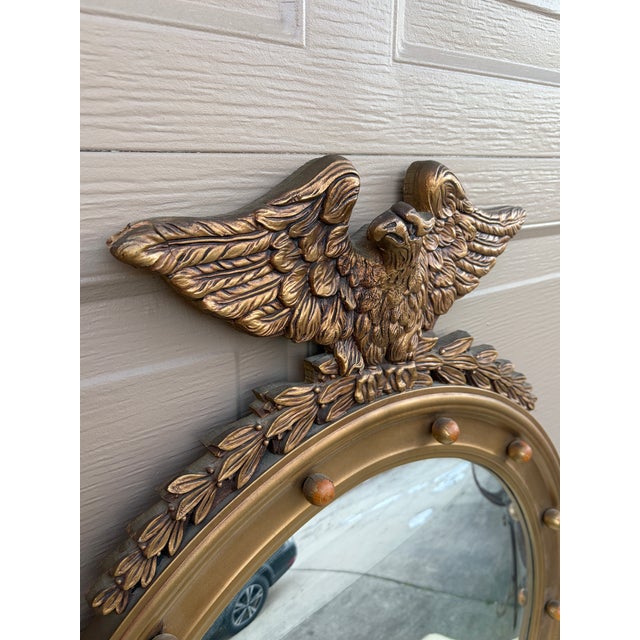American Mid 20th Century American Federal Giltwood Eagle Bullseye Convex Mirror For Sale - Image 3 of 11