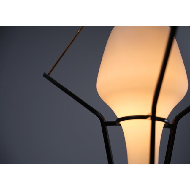 Metal Italian Pendant Lamp in Brass and Opaline Glass, 1950s For Sale - Image 7 of 12