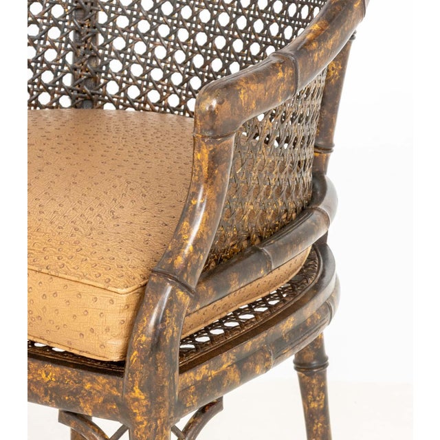 Tortoiseshell Finish Faux Bamboo Caned Tub Chair For Sale - Image 9 of 11