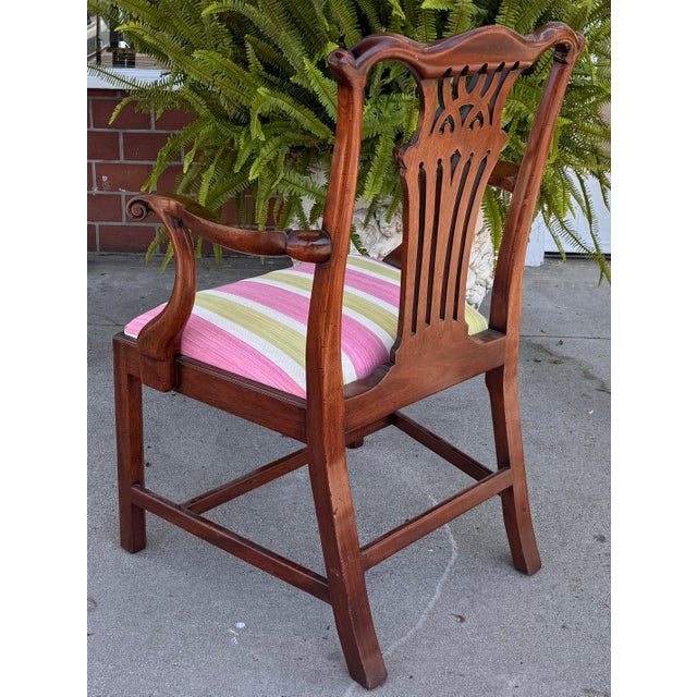 Burton-Ching Chippendale Arm Chair W Scalamandre Stripe For Sale - Image 4 of 5