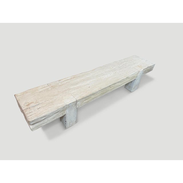 Andrianna Shamaris Bleached Teak Wood Log Bench or Coffee Table For Sale - Image 13 of 18