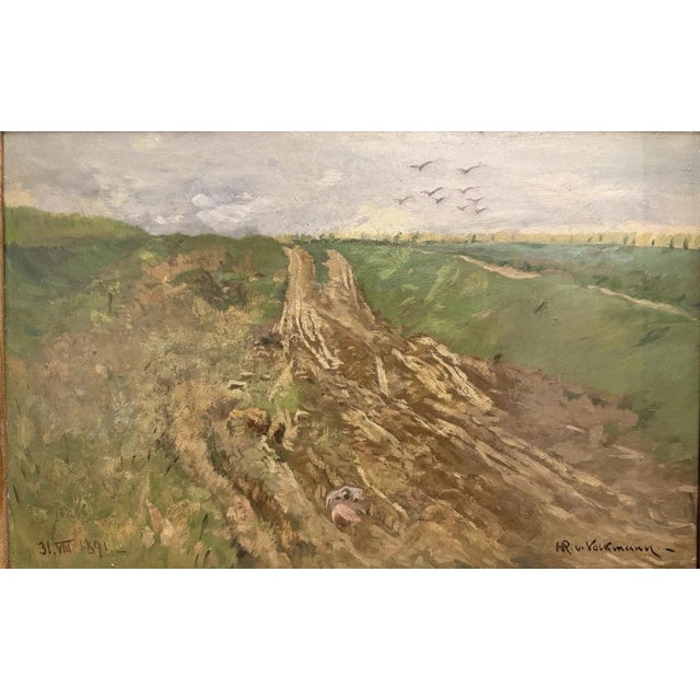 Hans Richard Volkmann, Summer Landscape, Country Lane, 1891, Oil Painting on Canvas For Sale - Image 13 of 13