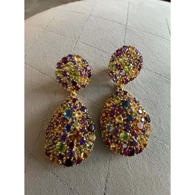 Bochic “Orient” Vintage Multi Color, Citrine, Topaz, Peridot & Amethyst Earrings Set 18K Gold & Silver 4 carats The...