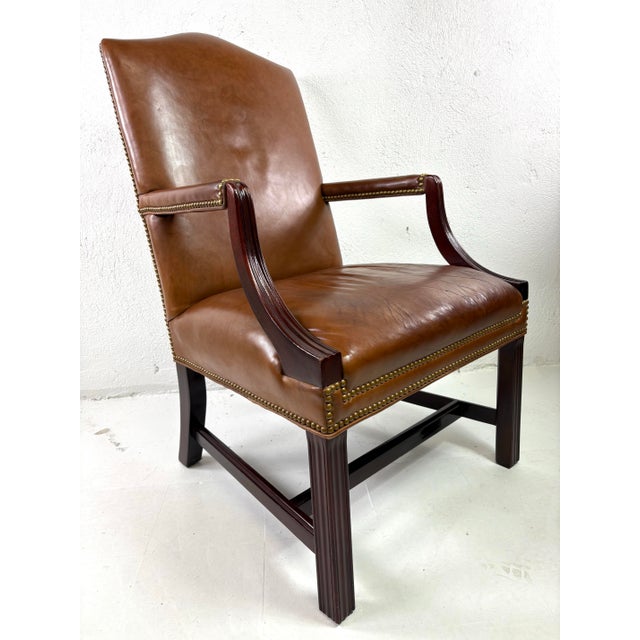 Animal Skin Hancock and Moore Classic Brown Leather Armchair. For Sale - Image 7 of 12