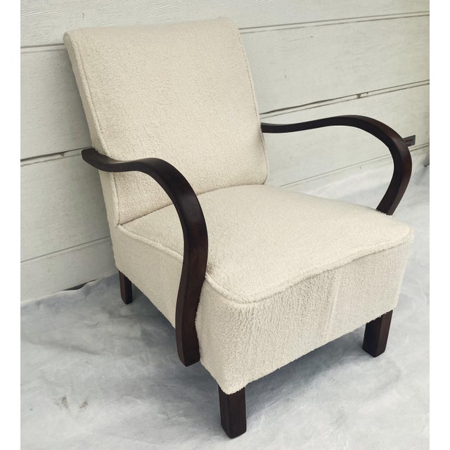 Brown Art Deco Armchair in Lamb's Bouclé by J. Halabala, 1920s For Sale - Image 8 of 18