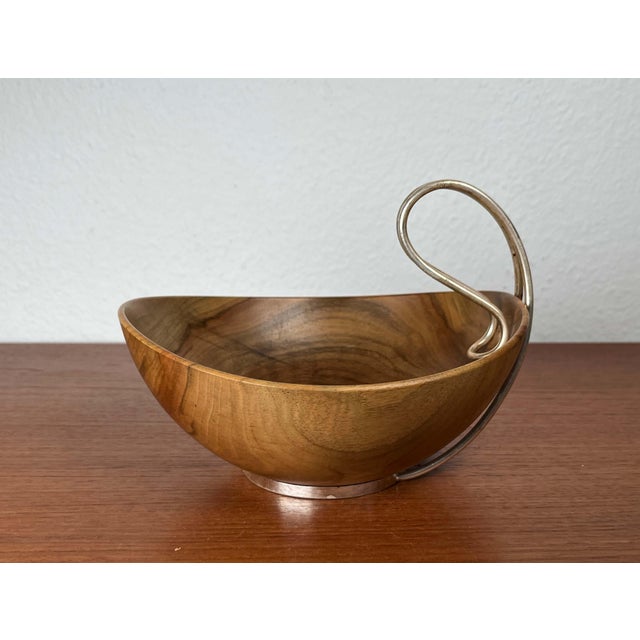 Mid-Century Modern Teak and Silver Plated Metal Bowl from Grasoli, Italy, 1960s For Sale - Image 12 of 18