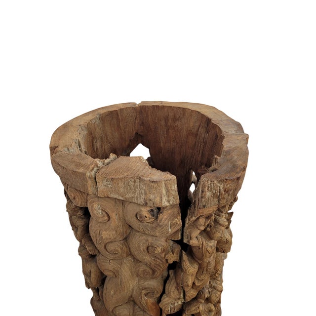 19th-Century Southeast Asian Hand-Carved Teak Temple Pillar Wrap Sculpture For Sale - Image 13 of 18