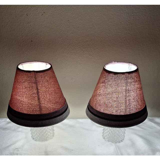 Vintage Table Lamps with Crystal Glass Base and Handmade Fabric Shade from Lamplove, 1970s, Set of 2 For Sale - Image 3 of 10