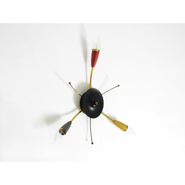 Metal Mid-Century Modern Brass 3-Arm Sputnik Ceiling or Wall Lamp, 1950s For Sale - Image 7 of 18