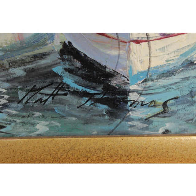 Framed Oil Painting on Canvas Harbour Scene Artist Signed For Sale - Image 9 of 18
