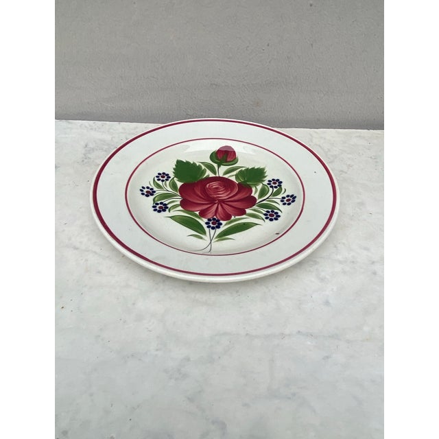 19th Century French Faience Rose Plate signed U&C Sarreguemines.