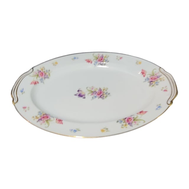 Vintage Noritake Japan Hand Painted Floral Gilded Large Serving Platter For Sale - Image 9 of 9