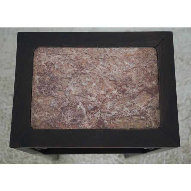 Chinese Chinese Rosewood Marble Inset End Table For Sale - Image 3 of 14