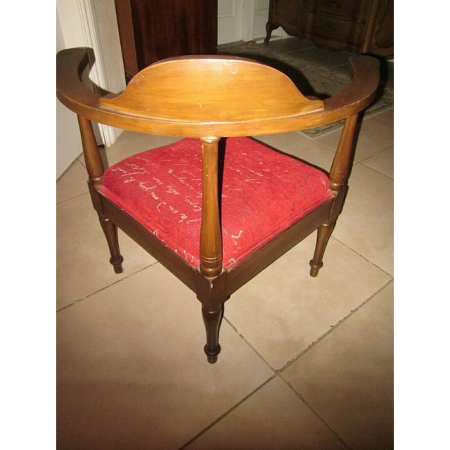 Mid-Century Modern Vintage Corner Chair Wood and Fabric Seat For Sale - Image 3 of 6