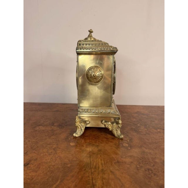 Large Antique Victorian Ornate Brass Mantle Clock, 1880 For Sale - Image 6 of 7