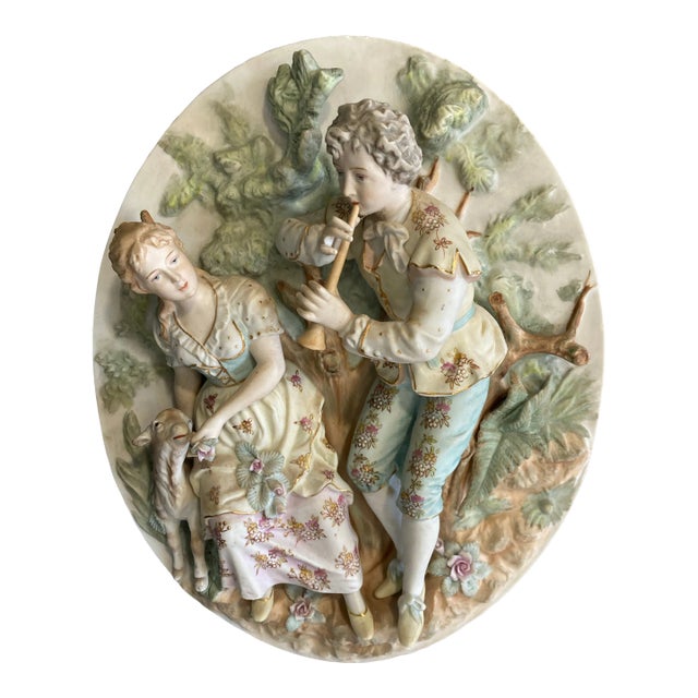 Vintage Arnart Creation Victorian Couple Porcelain Wall Art Hanging Decor For Sale