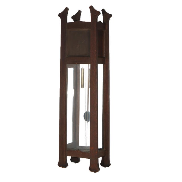 Early 20th Century Antique Arts & Crafts Mission Stickley School Oak Grandfather Clock Circa 1910 For Sale - Image 5 of 12