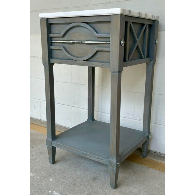 Modern Ambella Home Modern Gray Wood and Marble Spindle Sink Vanity For Sale - Image 3 of 6
