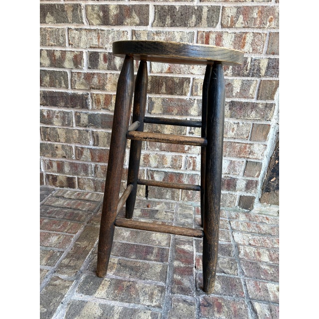 Farmhouse Vintage Rustic Counter-Height Stool — 24″ Tall Round Seat, Hand-Turned Legs For Sale - Image 3 of 9