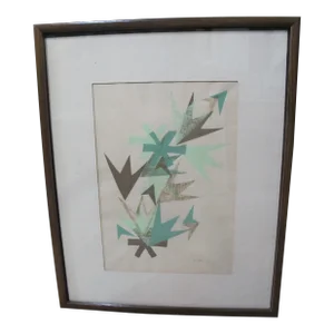 Margaret Tsai Signed Limited Edition Green Graphic Modern Japanese Woodblock
