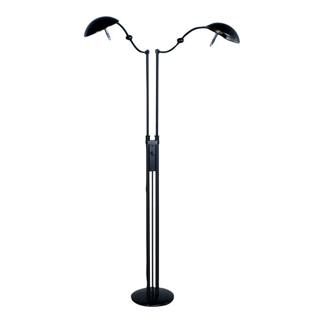 Late 20th Century Postmodern Floor Lamp Model 2505 by Holtkotter Leuchten Twin Arm Black Metal For Sale