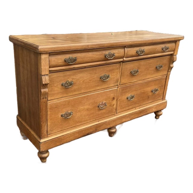 English Late Victorian Pine Dresser, C. 1890s – Six Drawers, Turned Feet For Sale
