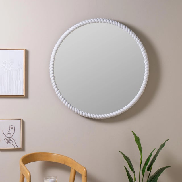 Spritely Home Eva White Round Mirror For Sale - Image 4 of 7