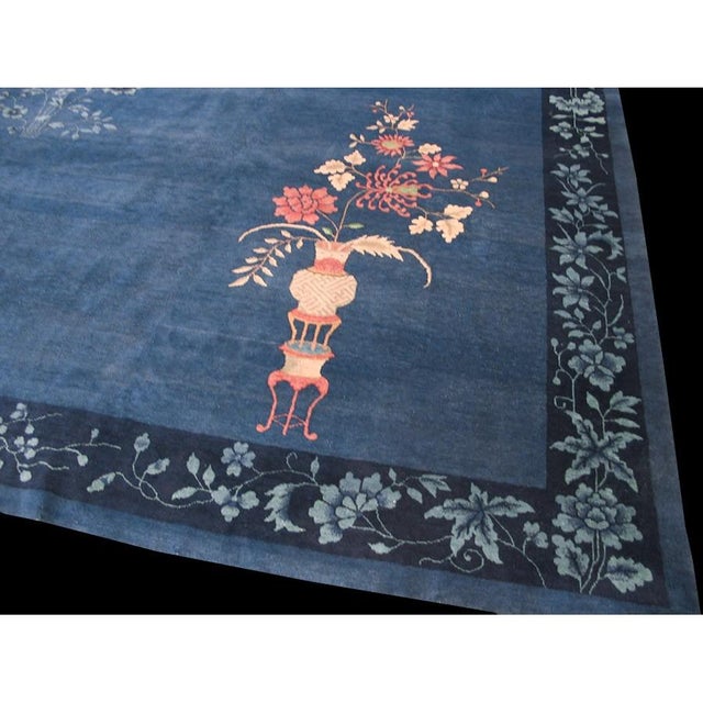 Antique Chinese - Art Deco Chinese Blue 1920s Rug, Circa Date: 1920s. This exceptional example of 1920s Art Deco Chinese...