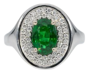 2Ct Tsavorite Garnet Ring With Natural Diamond Accents: Solid 14k Gold, 9x6.5mm, Size 6.75