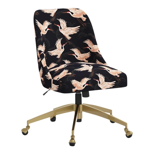 Brynn Office Chair with Gold Base in Crane Flock Ink For Sale