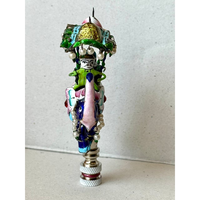 Indian Meenakari Enameled Silver Elephant Lamp Finial For Sale - Image 11 of 11