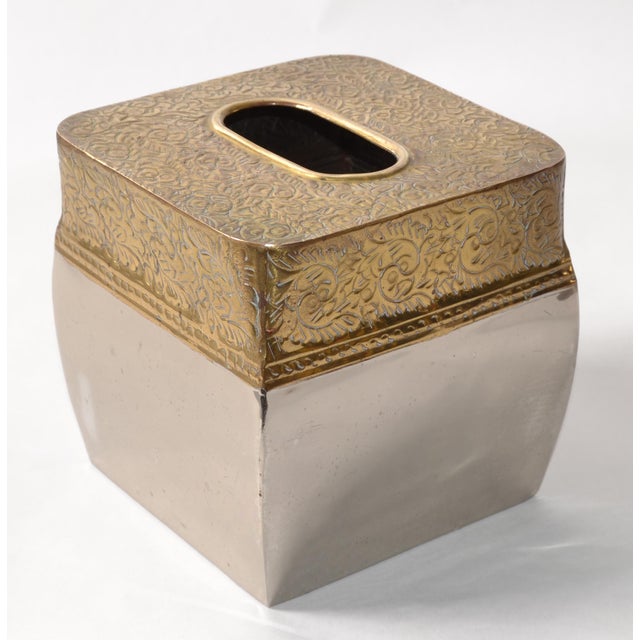 Alessi 1970s Bohemian Hand Embossed Jewelry Gold Silver Tissue Box Cover Veratex India For Sale - Image 4 of 14