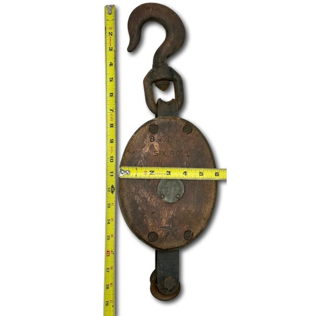 Large Antique Tall Ship Sail Rigging Block & Tackle Pulley by Boston & Lockport Block Company For Sale - Image 11 of 12