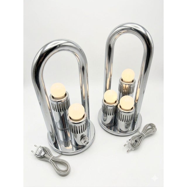 Mid-Century Modern Space Age Chrome Table Lamps, 1970s, Set of 2 For Sale - Image 4 of 4