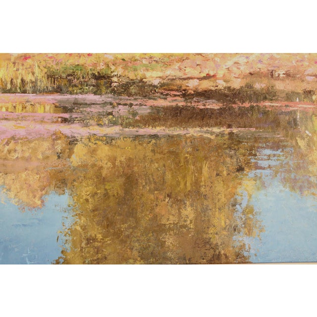 Wood Landscape Painting by William Atkins (1926-1995) Titled " Reflections" For Sale - Image 7 of 12