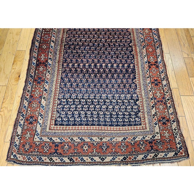 19th Century Persian Kurdish Gallery Rug, Hand-Knotted Wool, Allover Paisley Pattern, Navy & Terracotta, 6' X 15' For Sale - Image 13 of 18