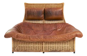 Rattan Leater Rock Sofa by Gerard Van Den Berg for Montis, 1970s