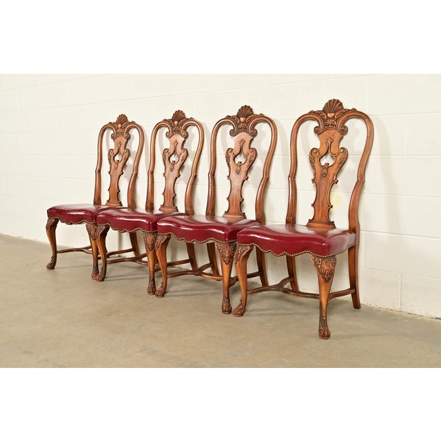 Queen Anne Berkey & Gay Antique Georgian Burled Walnut Dining Chairs, Set of Four For Sale - Image 3 of 12