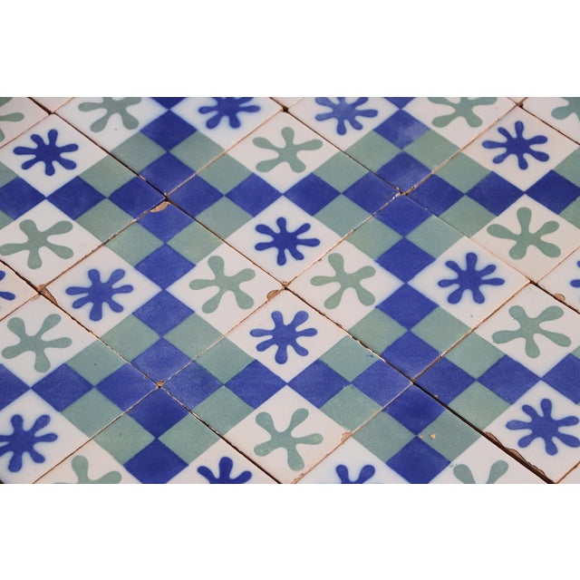 1900s Set of Sixty Antique Tiles, Green, Dark Blue and White, Portuguese For Sale - Image 17 of 18